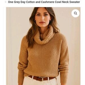 NWT One Gray Day 90s Style Classic Chic Cotton/cashmere Tan Sweater Sz M